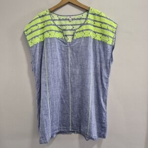 J. Crew Neon Embroidery Linen Blend Swim Coverup Preppy Resortwear Size XXL